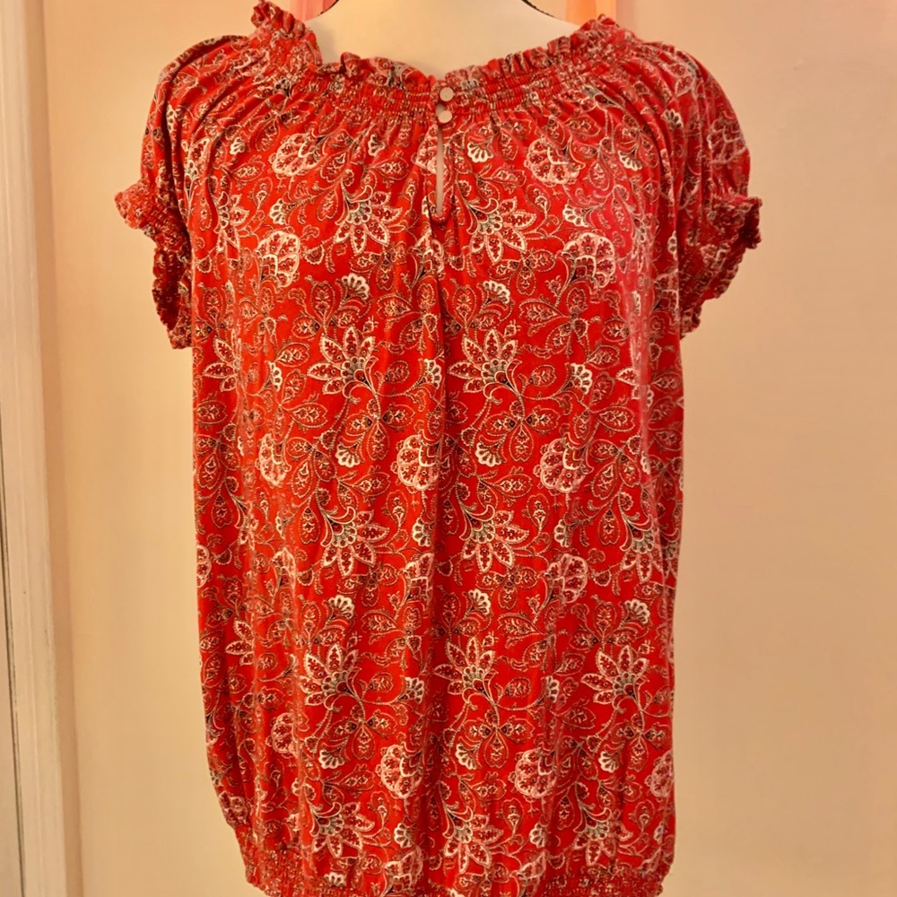 Chaps red paisley blouse w/elastic waist.